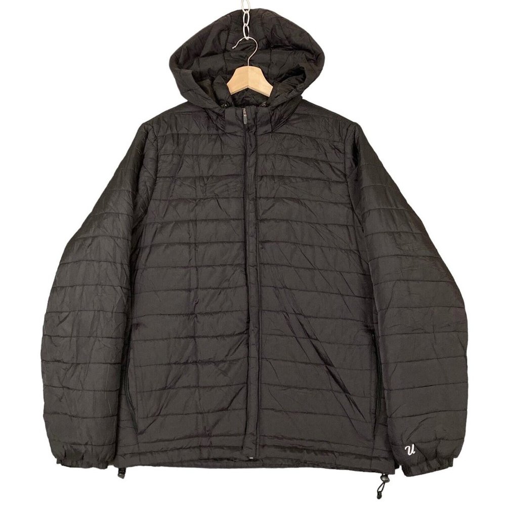 Undefeated Puffer Jacket Men's Size Medium Black Full Zip Removable Hood Nylon